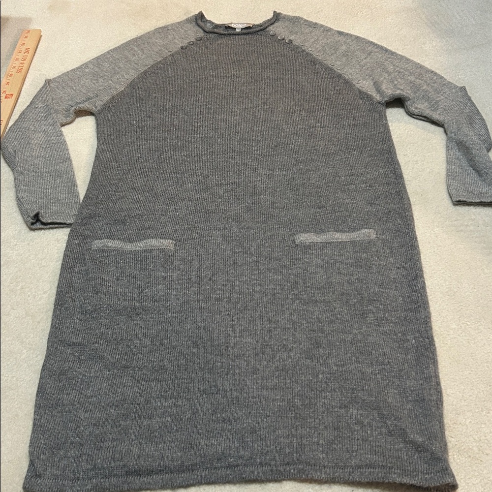 Poles Gray Baby Alpaca&Silk Sweater Dress with Button Detail M
